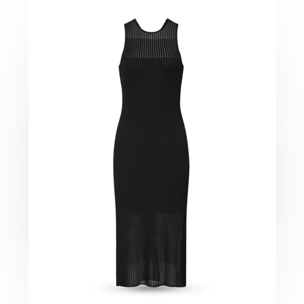 Reiss Black Sheer Panel Midi Dress